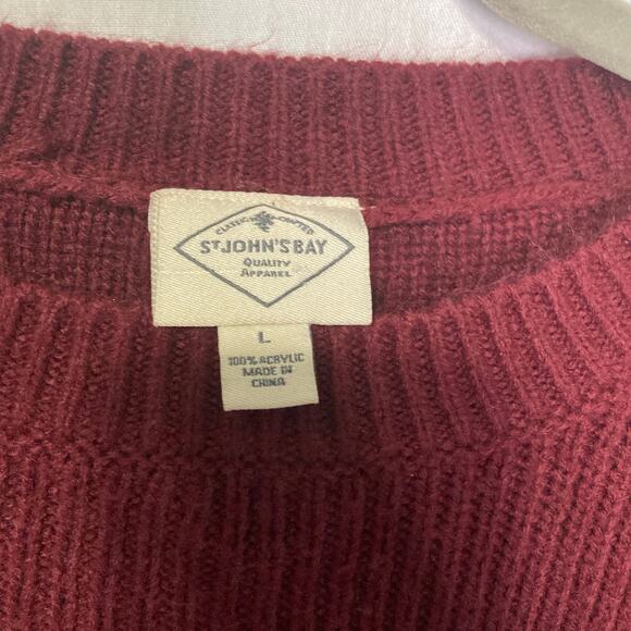 St. John's Bay Women's Size Large Cable-knit Crewneck Burgundy Sweater - Picture 6 of 9